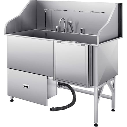 155 cm Hondentrimbad Roestvrij Staal met Oprijplaat Waterfilter