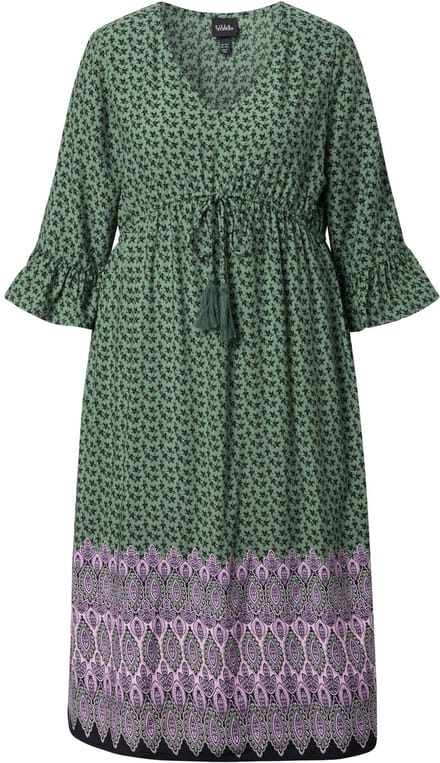 Ulla Popken - Dames - Maxi jurken - Donker eucalyptus - Maat 42+