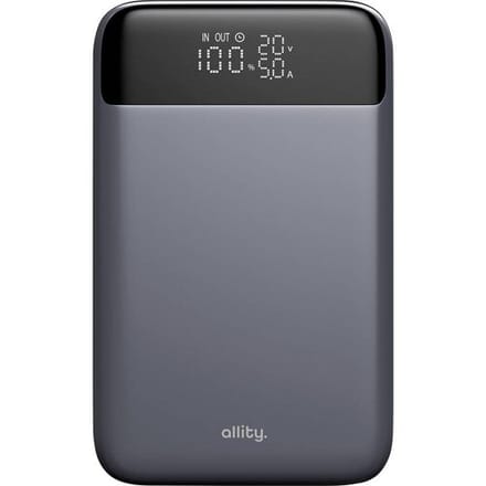 Externe Batterij Allity. APB-200 PocketPower, 10000mAh, 33W, QC + PD, 1 x USB-A - 1 x USB-C, Gri