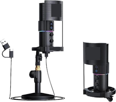 Sound Card Kit, STA-U2D USB Recording Microphone Computer Podcast Microphone for PC/PS4/Mac, Four Pickup Patterns for Vocals, Gaming(Black1)