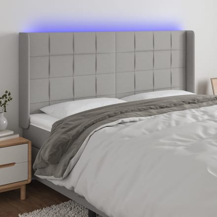 vidaXL - Hoofdbord - LED - 183x16x118/128 - cm - stof - lichtgrijs