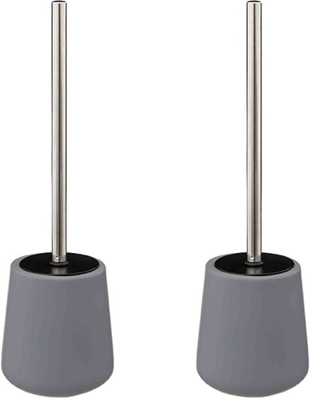 2x 5five wc-/toiletborstel met houder - zandsteen - grijs - rond - 39 cm