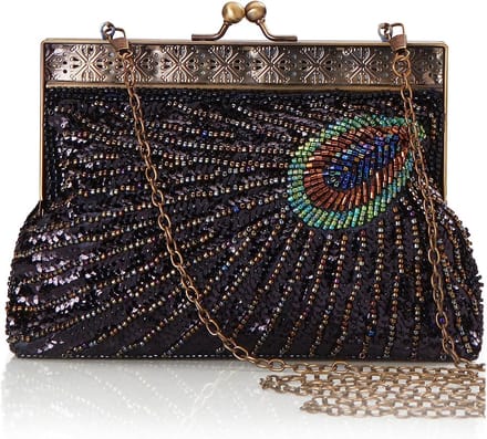 1920s Flapper Peacock Clutch Vintage Gatsby Sequined Evening Handbag Beaded Bag