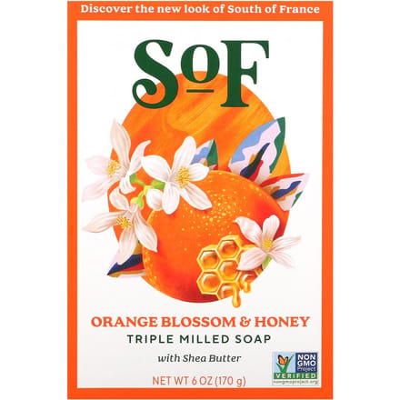 SoF, savon de fabrication française au miel de fleur d'oranger et beurre de karité bio, 170g (6 oz) orange