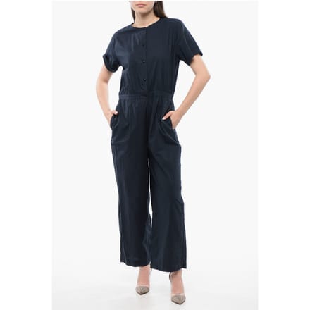 Jumpsuit met korte mouwen en knopen in middernachtblauw