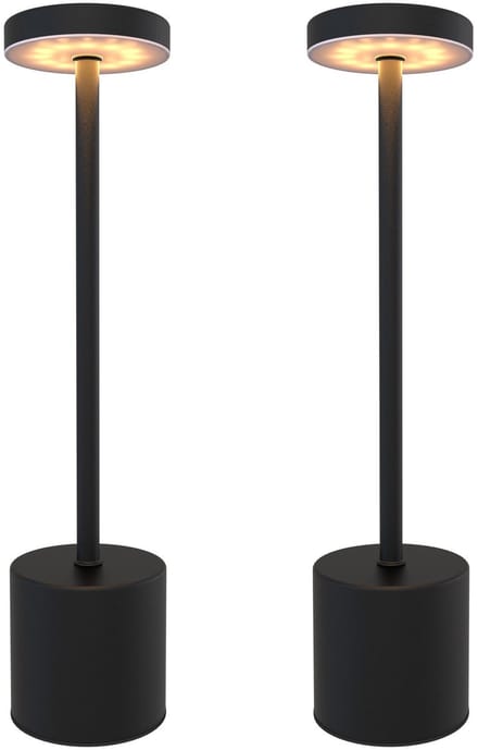 Ledvion - 2x Oplaadbare Tafellamp Luna - LED - Zwart - Dimbaar - IP20 - USB