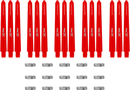 XQMax Dart Shafts - 5 Sets (15 stuks) - Medium - Rood - Plus Veerringetjes - Darts Shafts
