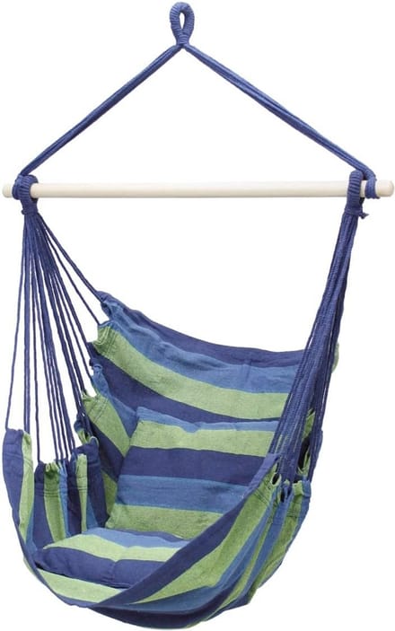 Hanging Chair with Cushions - Comfortable Indoor/Outdoor Swing Hammock - Maximum Load 120kg - Blue/Green