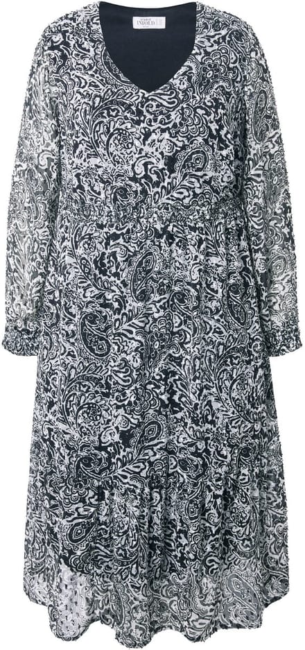Studio Untold - Dames - Midi-jurk A-lijn structuur met paisley - Zwart - Maat 46+