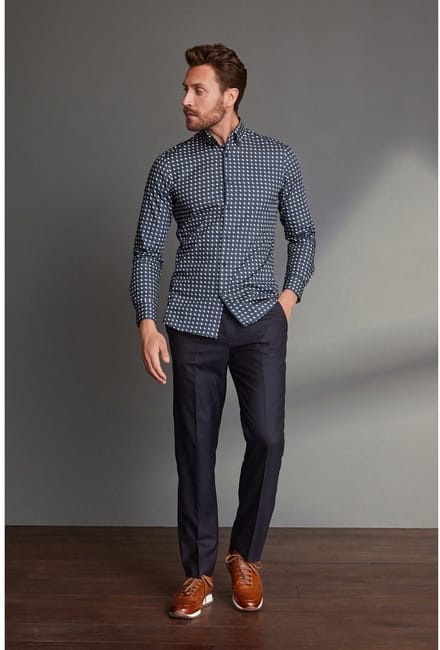 Next - Heren - Normale Pasvorm - Signature - 100% Wollen broek met Motion Flex-tailleband - Blauw