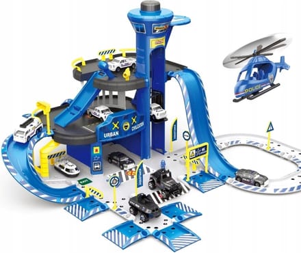 Ilso parkeergarage politie - helikopter - 2 auto's - 1:64 - blauw