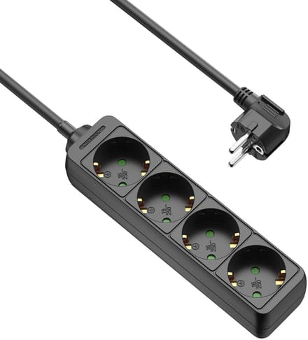 Allteq - Stekkerdoos - 4-voudig - Zwart - 3 meter