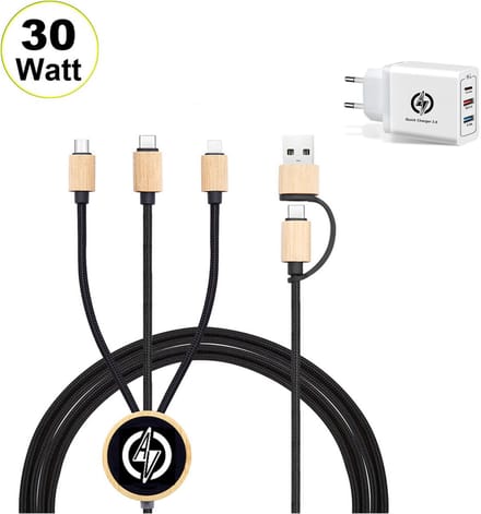 AV® 5 in 1 Multikabel en 30 Watt Universele Snellader Travelpack - Quickcharger - Oplader - Fastcharger - Wit