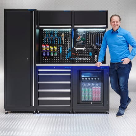Datona® Werkplaatsinrichting PREMIUM RVS werkblad met koelkast - 200 cm breed - Zwart