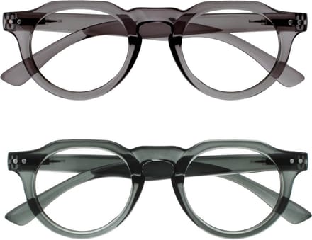 2-Pack Blauwlichtfilter Leesbril Plat Bovenstuk Groen Grijs Veerscharnieren +1.50