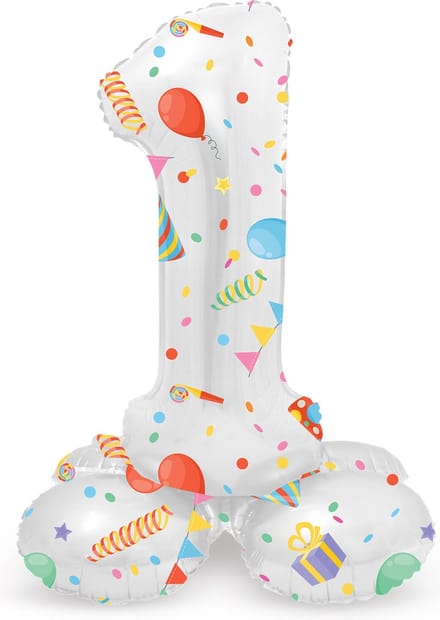 Staande Folieballon Cijfer 1 Joyful Party - 41 cm