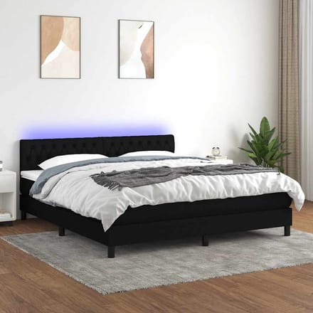 vidaXL - Boxspring - met - matras - en - LED - stof - zwart - 180x200 - cm