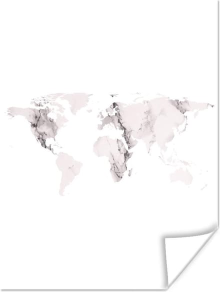 Poster - Wereldkaart - Marmer - Grijs - 30x40 cm