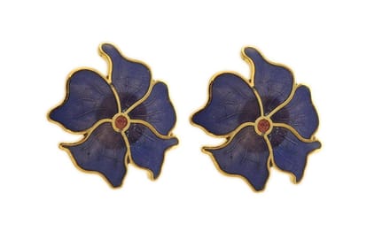 Behave - Oorstekers dames - bloemmotief - blauw - 2,5 cm