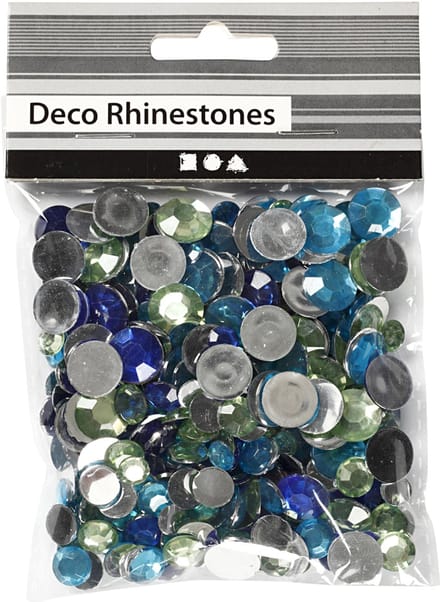 Strasstenen, rond, afm 6+9+12 mm, blauw/groen harmonie, 360 stuk/ 1 doos
