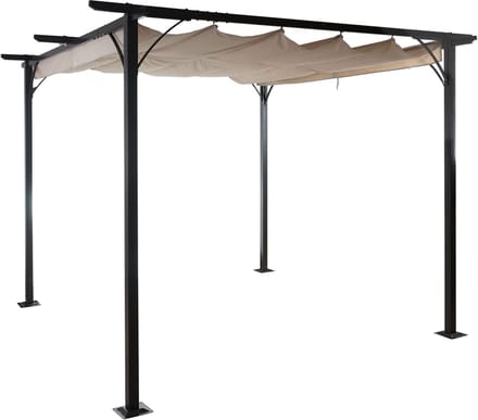 Pergola MCW-C42, tuinpaviljoen, stevig 6cm frame + schuifdak ~ 3x3m crème