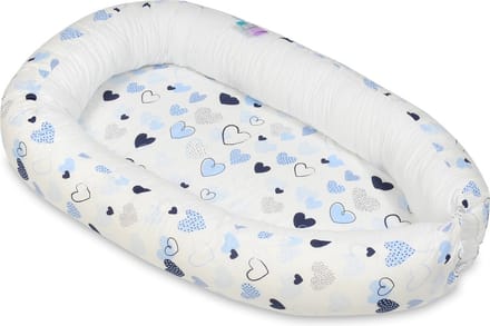 Baby nestje - blauw wit - hartjes - met uitneembaar matras