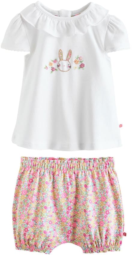 Next - Meisjes - 2-delige set van babytop met korte mouwen en short - Wit