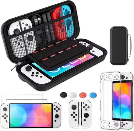 Heuts Goods - Case geschikt voor Nintendo Switch en Switch OLED - Hoes geschikt voor Nintendo Switch - Compacte Hard Cover Case - Met Accessoires - Zwart
