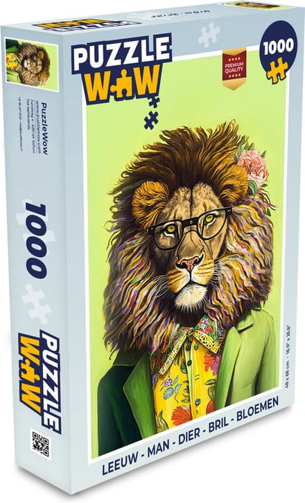 Puzzel Leeuw - Man - Dier - Bril - Bloemen - Legpuzzel - Puzzel 1000 stukjes volwassenen