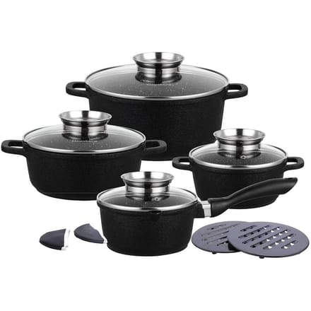 Klausberg 7360 - Pannenset 12 delig - zwart - marmer coating