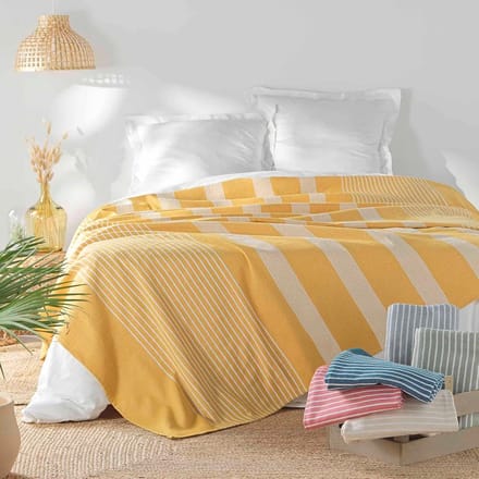 Famanu - Sprei 240x260 cm curry, geweven katoen-polyestermix