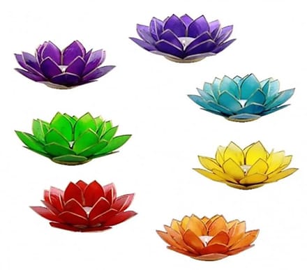 Set van 7 Lotus Sfeerverlichting Chakra's Zilveren Rand - 13,5 cm - 13.5cm