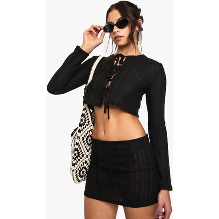boohoo Dames Haakmini-rok met ingebouwde shorts | Black | Maat: 14