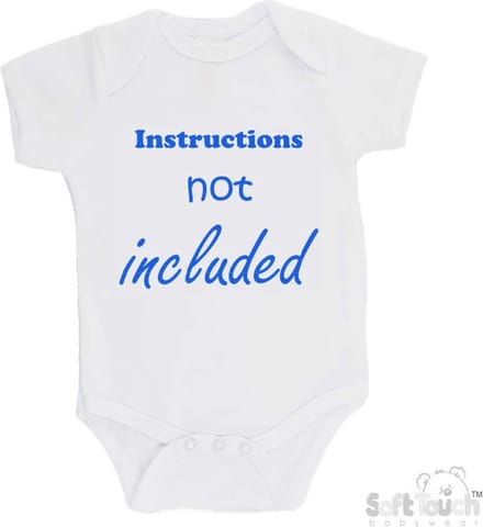 100% Katoenen Romper "Instructions not included" Jongens Katoen Wit/blauw Maat 56/62