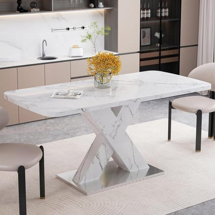 Uittrekbare Eettafel - Moderne Keukentafel - Ruimte Besparen - Marmerlook Tafelblad - 120-160 cm - Wit