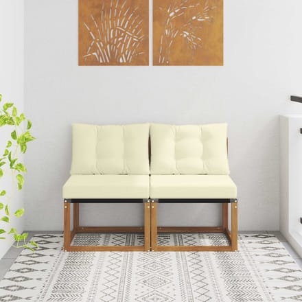 vidaXL - 2 - st - Buiten - Middelste - sofa - Massief - acaciahout - en - Textilene-stof