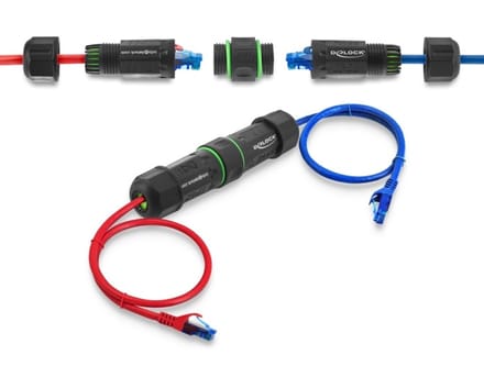 Delock Cable Connector RJ45 jack to RJ45 jack Cat.6 with M16 thread IP68 dust and waterproof