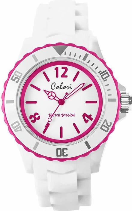 Colori White Summer 5 COL403 Horloge - Siliconen Band - Ø 44 mm - Wit / Roze