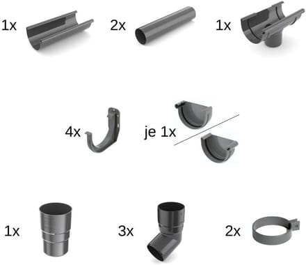 Dakgoot Set Compleet, 2m Grafiet, PVC