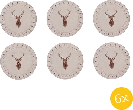 Clayre & Eef Onderbord set van 6 stuks Ø 33 cm Beige Bruin Kunststof Herten