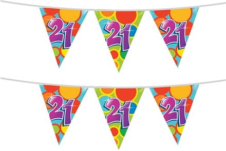 Haza Vlaggetjes 21 jaar - leeftijd verjaardag - 2x stuks - plastic 10m