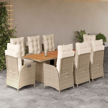 vidaXL - 9-delige - Tuinset - met - kussens - poly - rattan - beige