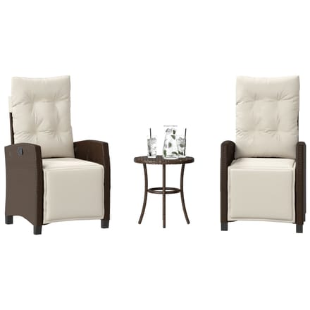 vidaXL - 3-delige - Bistroset - met - kussens - poly - rattan - bruin