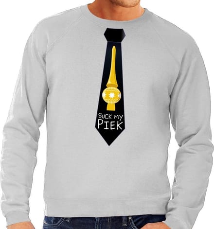 Foute kersttrui / sweater stropdas suck my piek grijs voor heren M