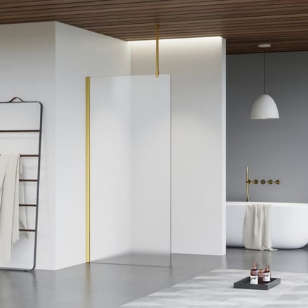 FugaFlow Eccelente Vetro inloopdouche badkamer - 100x200cm - mat glas - plafondarm - geborsteld messing
