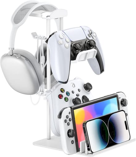 Gaming Headset Stand met Controllerhouder en Mobiele Telefoonhouder - Universele Aluminium Steun voor Hoofdtelefoons en Gamecontrollers
