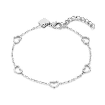 Twice As Nice Armband in edelstaal, 5 hartjes Zilverkleurig 16cm+3cm