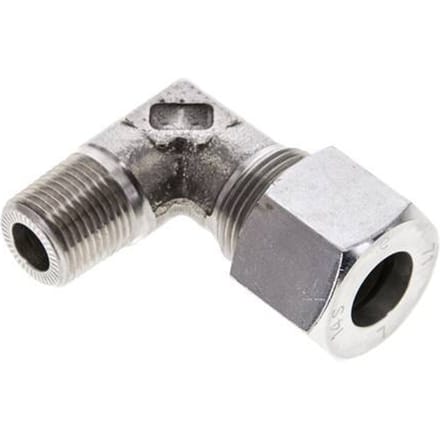 3/8'' NPT Buitendraad x 14S RVS Elbow 90deg Snijring 630 Bar DIN 2353 - FL2E-MC-ST-038N-14-S