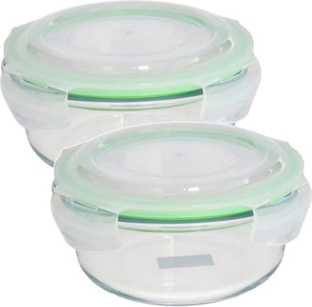Gerimport Bewaarbakje/vershoudbakje - Set van 2x stuks - 1750 ml - ovenbestendig glas - rond met deksel