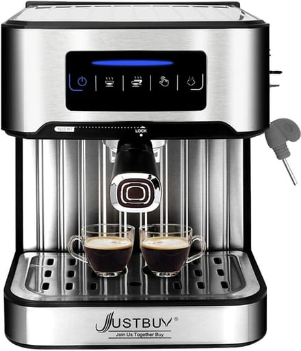 Espresso Koffiemachine, Compact Ontwerp, Melkopschuimfunctie, Lichtgrijs
